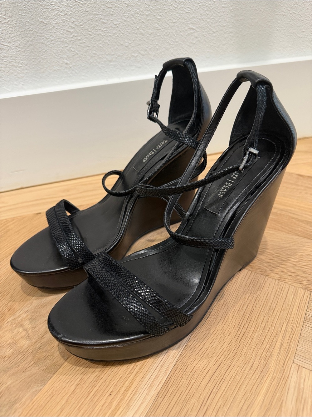 White House Black Market Leighton Black Strappy Platform Wedges
